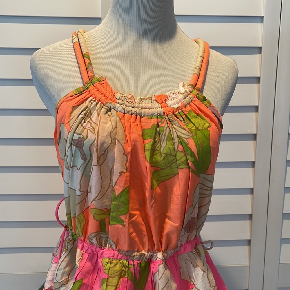 Farm Rio NWT Mixed Neon Garden Mini Dress with side adjustable drawstrings. - Picture 5 of 13